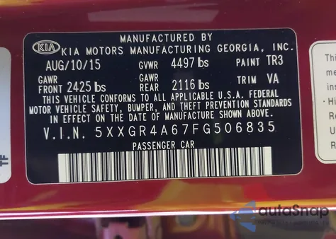 2015 Kia Optima Sx Turbo from USA, damaged, VIN 5XXGR4A67FG506835